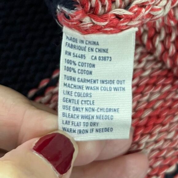 Y2K American Eagle Outfitters Blue Red Striped 100% Cotton Sweater Size Medium - Picture 8 of 8